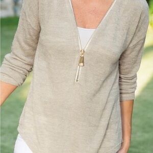 Soft Surroundings Cream Zip-Up light Weight Knit Sweater SZ Medium NWT.